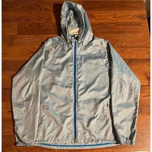 Nike Storm-FIT Hooded Windbreaker Jacket Mens Large Blue Check Full Zip Running